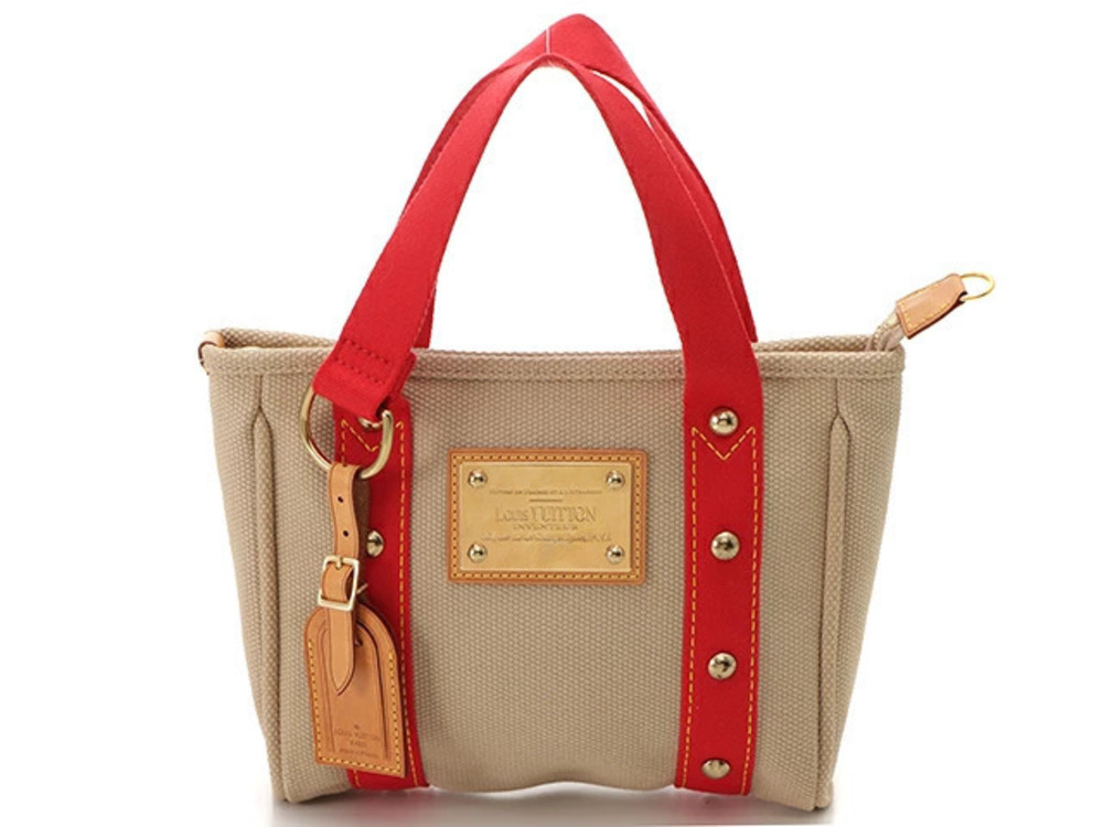 LOUIS VUITTON Antigua Cabas Beige Cream Rouge Red